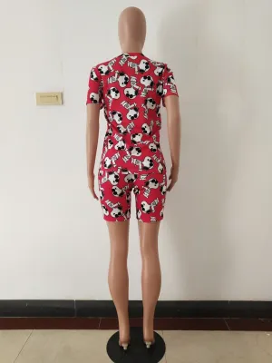 Summer Casual Two Piece Cartoon Shorts Set