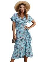 Summer Casual Floral Wrapped Long Dress