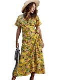 Summer Casual Floral Wrapped Long Dress