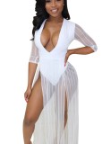 Summer White Sexy Slit Mesh Long Dress