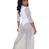 Summer White Sexy Slit Mesh Long Dress