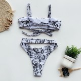 Sexy Two Piece Cut Out Print Swimwear