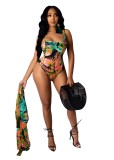 Print One Piece Straps Swimwear with Matching Cover Up
