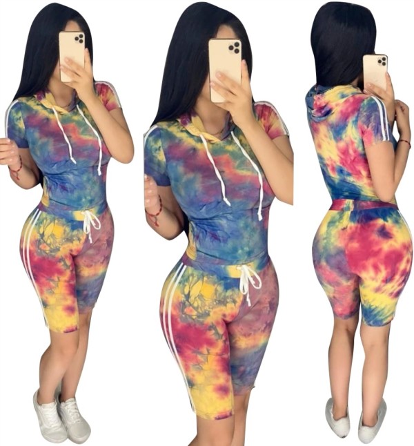 Summer Two Piece Tie Dye Short Tracksuit