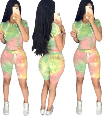 Summer Two Piece Tie Dye Short Tracksuit