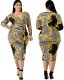Plus Size Print Long Sleeve Midi Dress
