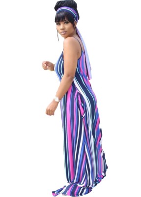 Summer Stripes Print Strap Long Maxi Dress