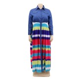 Plus Size Print Long Sleeve Maxi Dress