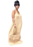 Summer Stripes Print Strap Long Maxi Dress