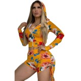 Sexy Floral Two Piece Short Tracksuit