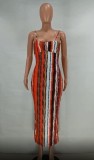 Summer Multi Color Straps Midi Dress