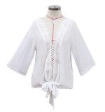 Summer White Hollow Out V-Neck Loose Shirt