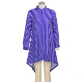 Long Sleeve Striped High Low Long Blouse