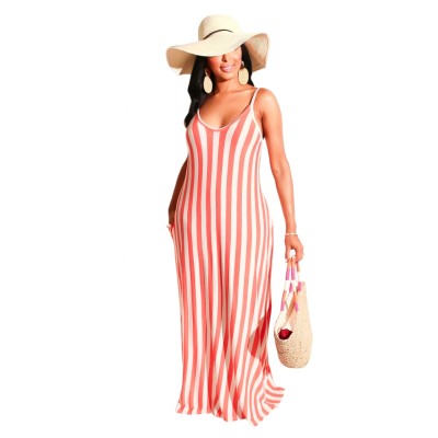 Casual Striped Straps Long Dress