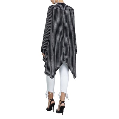 Long Sleeve Striped High Low Long Blouse