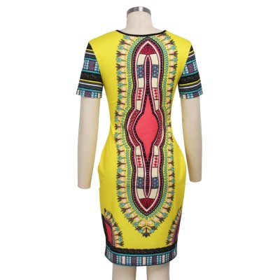 Summer Dashiki Print Bodycon Dress