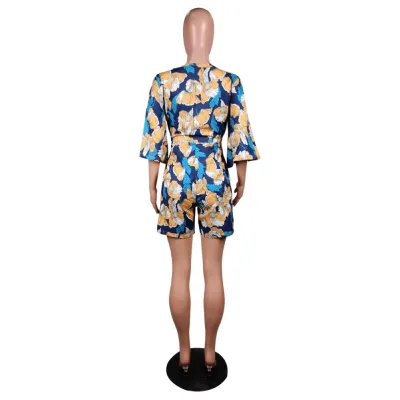 Summer Bat Sleeves V-Neck Floral Rompers