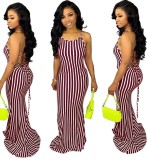 Summer Open Back Sexy Striped Halter Long Dress