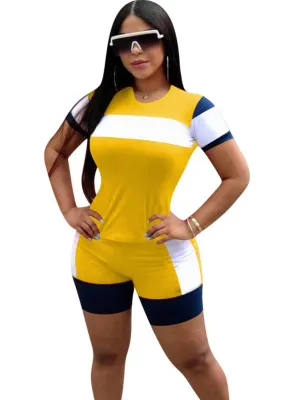 Summer Contrast Two Piece Biker Short Set