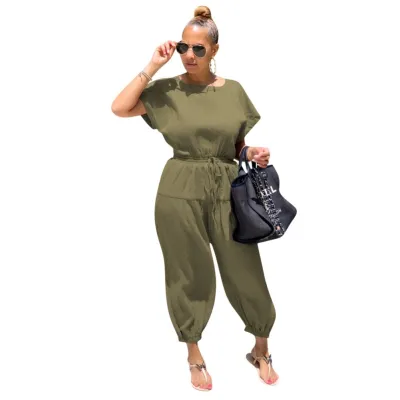 Summer Casual Plain Jumpsuit with Slit Back