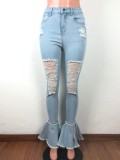 Sexy High Waist Ripped Flare Jeans