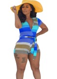 Summer Wide Stripes Wrapped Bodycon Rompers