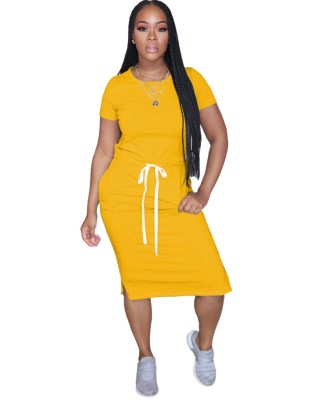 Summer Casual Drawstring Long Shirt Dress