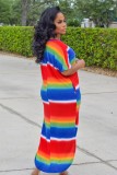 Summer Multi Color Slit Long Shirt Dress
