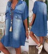 Summer Washing Out Blue Denim Blouse Dress