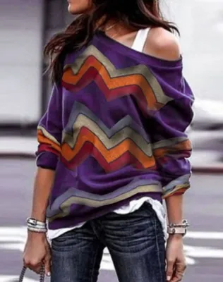 Casual Multi Color Wavy Loose Shirt with Sleeves