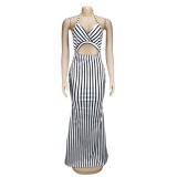 Sexy Striped Halter Long Dress