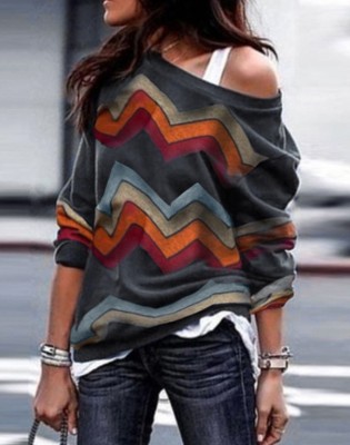 Casual Multi Color Wavy Loose Shirt with Sleeves