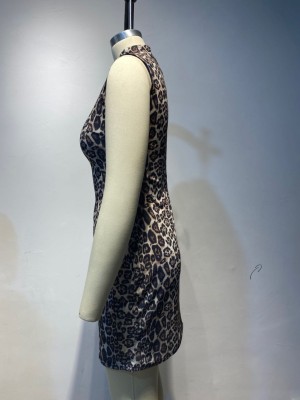 Summer Sleeveless Leopard Mini Dress