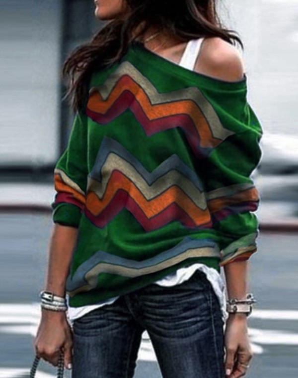 Casual Multi Color Wavy Loose Shirt with Sleeves