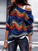 Casual Multi Color Wavy Loose Shirt with Sleeves