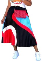 African Pleated Contrast Maxi Skirt