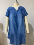 Summer Washing Out Blue Denim Shirt Dress