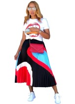 Summer Casual Print Shirt and Pleated Maxi Skirt