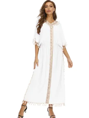 Summer Casual V-Neck Tassels Boho Dress