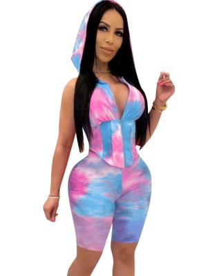 Summer Sexy Tie Dye Two Piece Short Set