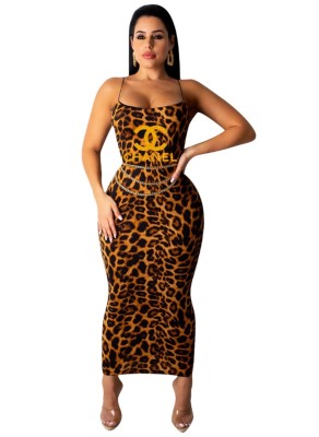 Sexy Leopard Print Halter Midi Dress