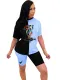 Summer Contrast Print Two Piece Biker Short Set