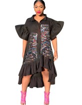 Summer African High Low Ruffles Shirt Dress