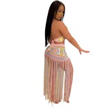 Sexy Multi Color Seaside Halter Bra and Tassels Skirt Set