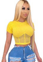 Summer Sexy Mesh Patchwork Crop Top