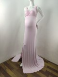 Summer Maternity Pink Sleeveless Wrapped Wedding Dress