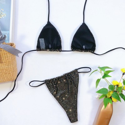 Sexy Black Rhinestone Micro Swimwear