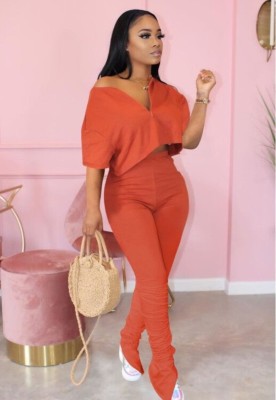 Summer Casual Two Piece Solid Color Stacked Pants Set