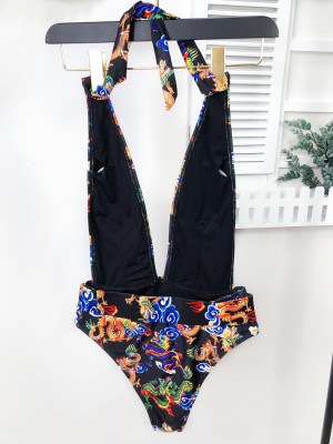 Sexy Deep-V Floral One Piece Swimwear with Belt