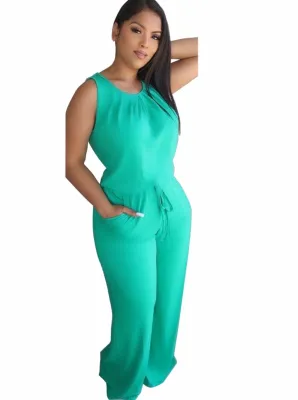 Summer Solid Color Sleeveless Leisure Jumpsuit